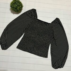 Smocked Puff Sleeve Black Floral Blouse‎ Top Women’s Small Medium